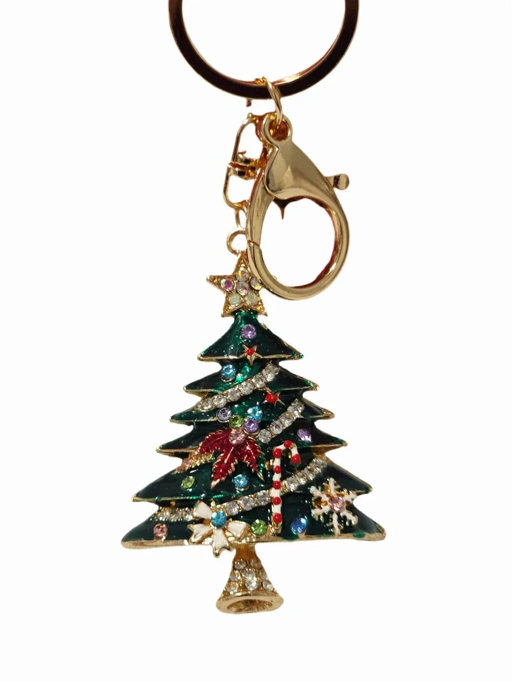 Holiday Christmas Tree Keychain Bag Charm Crystals Gold-tone - NWT